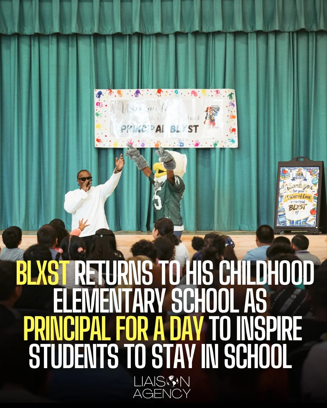 Back where it all started 🏫 @blxst returned to McKinley Avenue Elementary as &ldquo;Principal for a Day&rdquo; with non-profit organization Education Is Key &mdash; encouraging students to stay in school and show up every day, donating hundreds of P