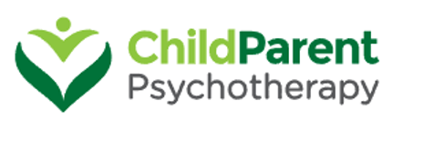 ChildParent Psychotherapy logo with green and gray text and a stylized figure of a person and child inside a leaf.