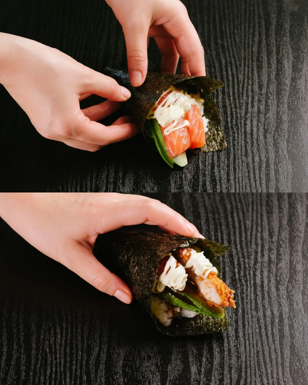 Fresh, flavourful, and made to order. 🍣✨

Enjoy our Salmon Hand Roll and Katsu Chicken Hand Roll &mdash; packed with fresh ingredients and wrapped just for you.

A hand roll is one of the best ways to enjoy every ingredient at its freshest, with the