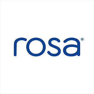 The brand name 'rosa' in blue lowercase letters on a white background.