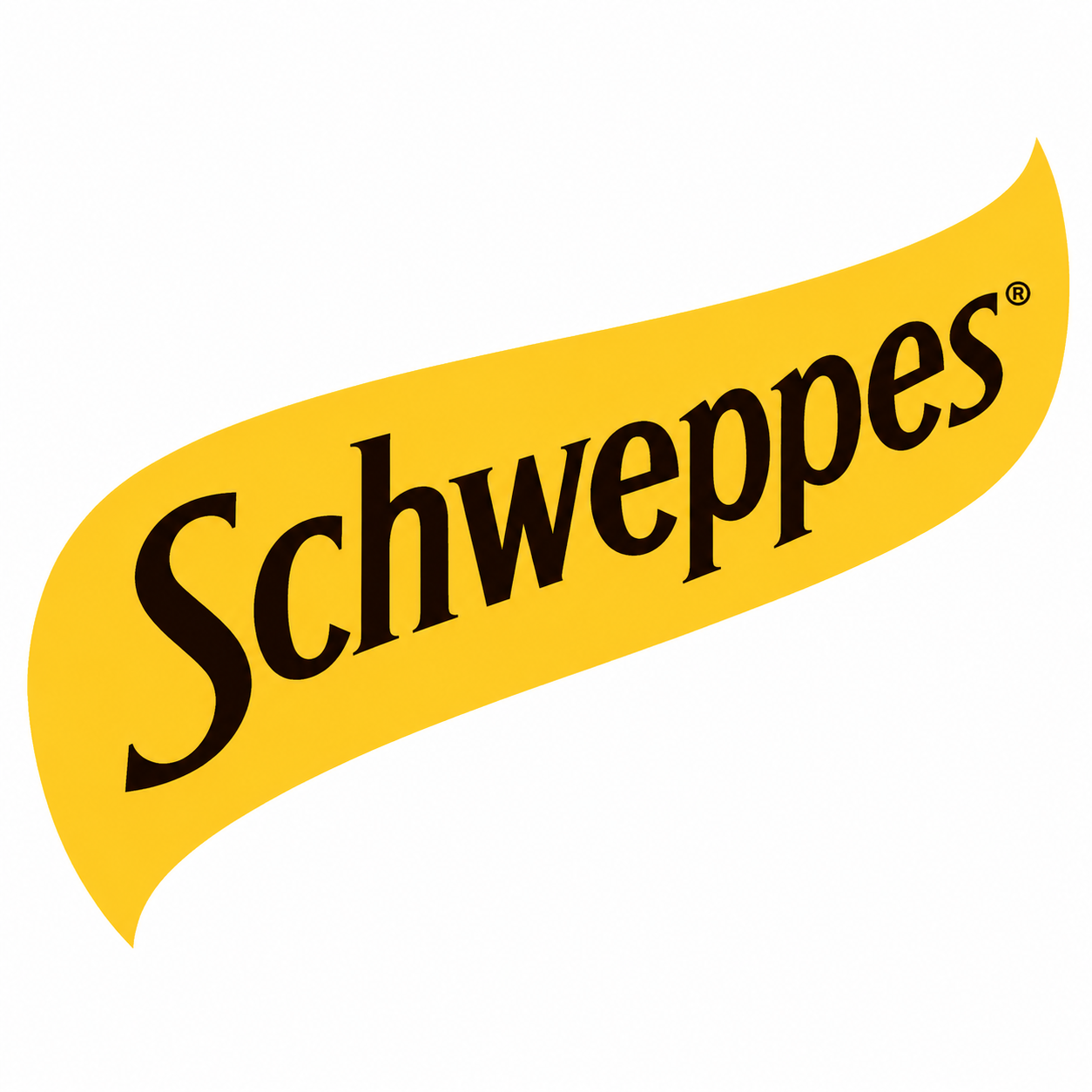 Yellow Schweppes logo with black text on a white background.
