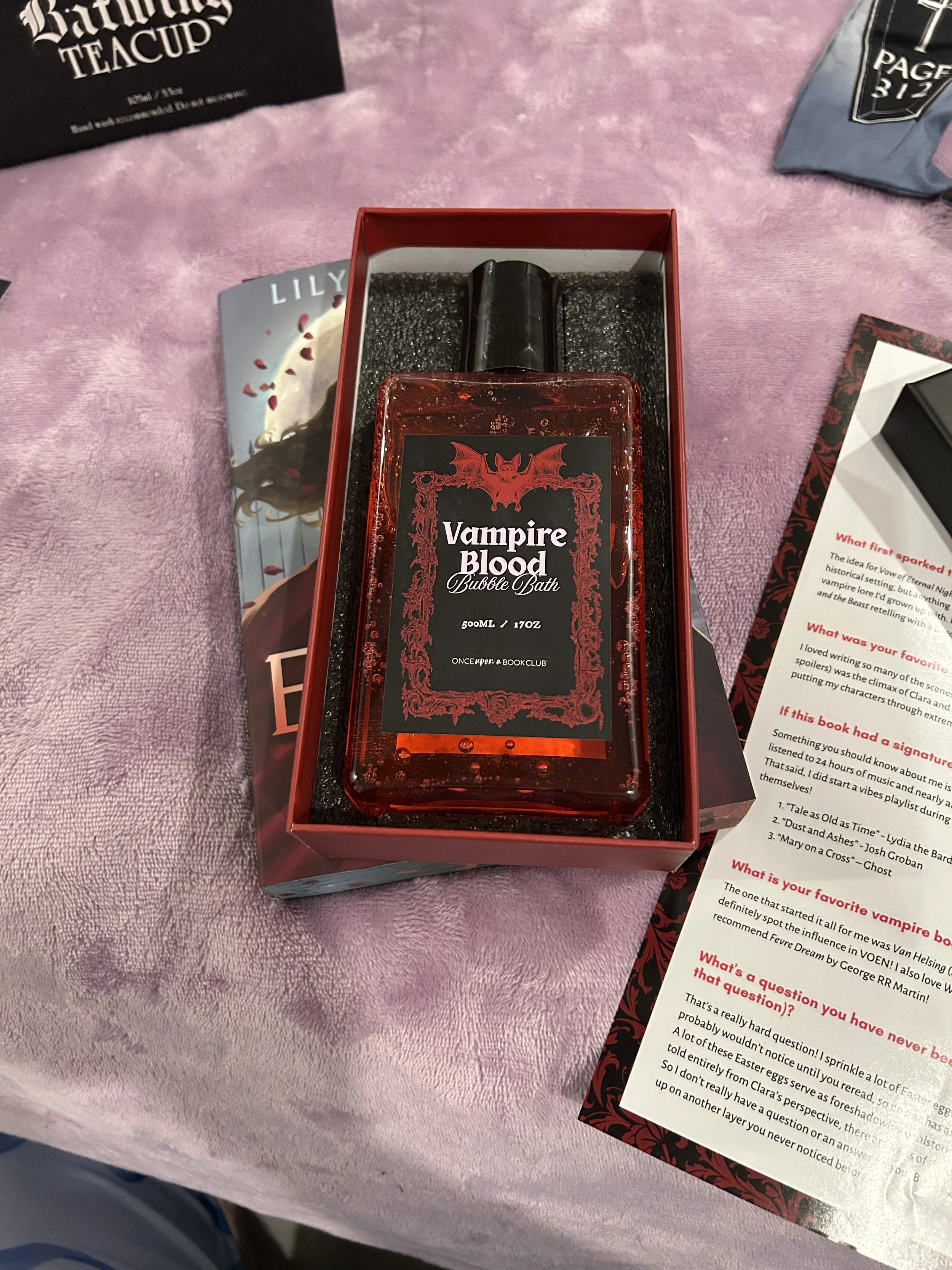 Red Vampire Blood bubble bath displayed inside its black-and-red presentation box.
