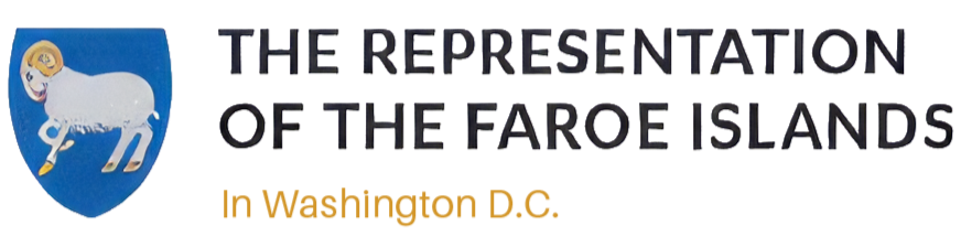 Title image of the logo for the Department of Parks and Recreation, featuring a blue shield with a white goat and text titled "The Representation of the Faroe Islands".