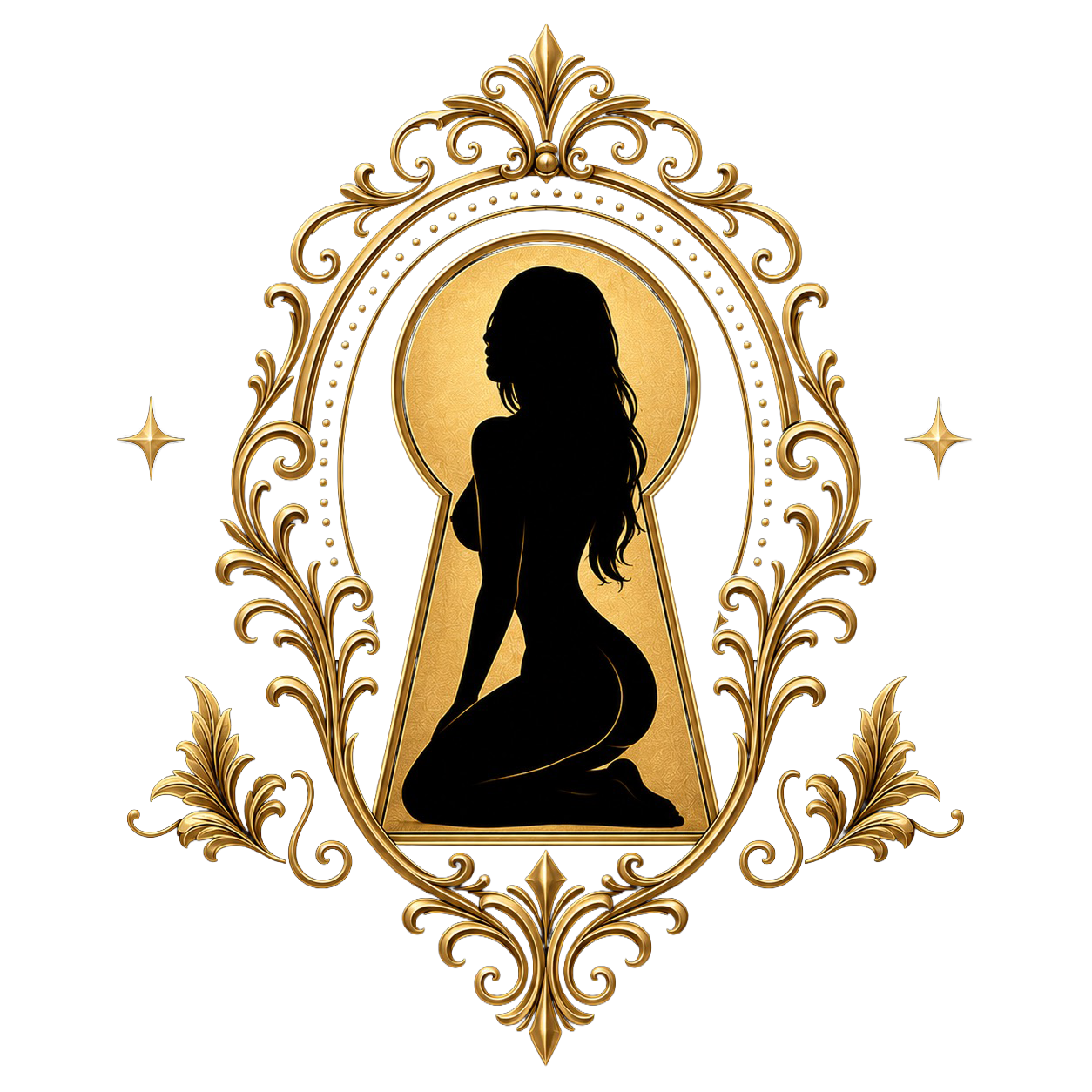 Lala's Wonderland keyhole logo with woman silhouette
