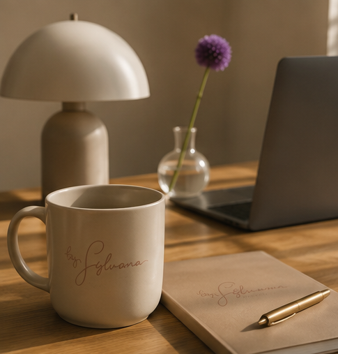 Minimalistische werkplek met lamp en bloem - werkplek by sylvana