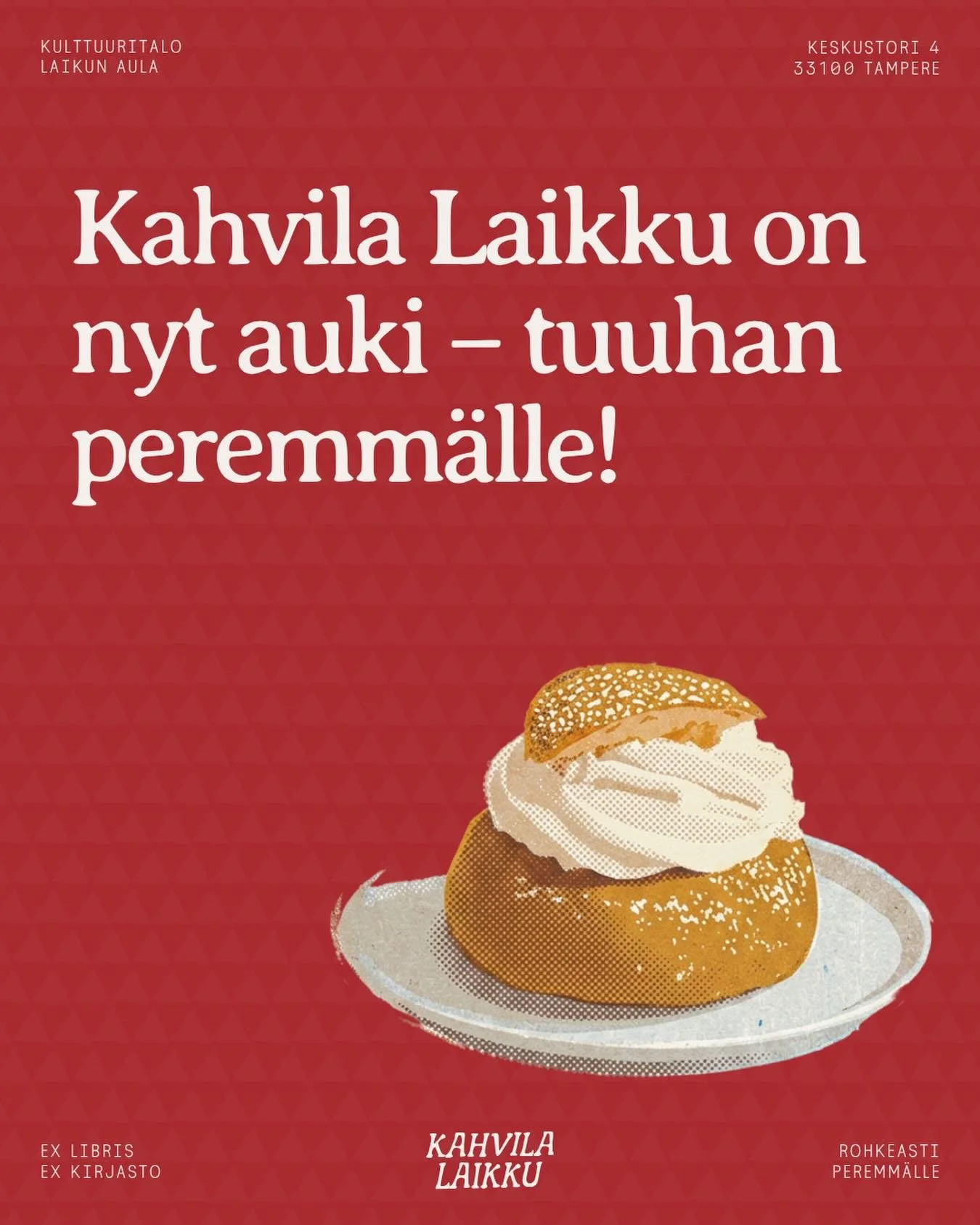 Ovet ovat nyt auki, tuuhan peremm&auml;lle 🤎

Avajaisviikolla 1.9.-5.9. palvelemme:
🫖 Ti-pe 9-20
🫖 La 10-18

📚 Keskustori 4, Tampere

@kulttuuritalolaikku