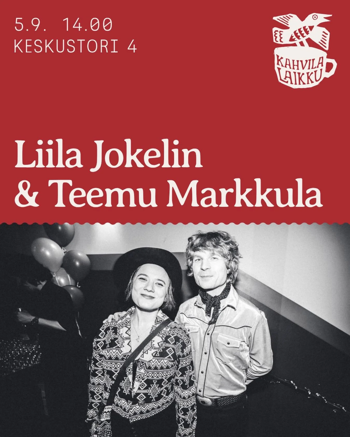 Kiitos kaikille k&auml;vij&ouml;ille kahvilamme positiivisesta vastaanotosta 🤎

Palvelemme t&auml;ll&auml; viikolla aina lauantaihin asti, jolloin avajaisviikko huipentuu Liila Jokelin &amp; Teemu Markkula -keikkaan! Duo esiintyy la 5.9. klo 14.

L&