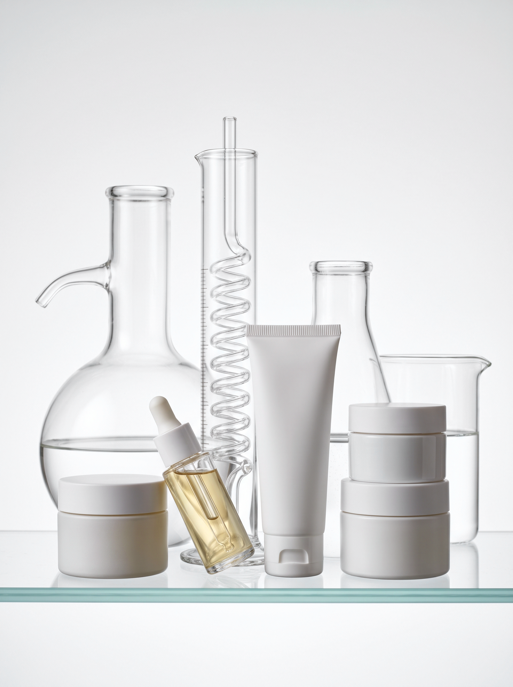 Collection of a skincare bottles, dropper bottles, airless pump bottles, and more