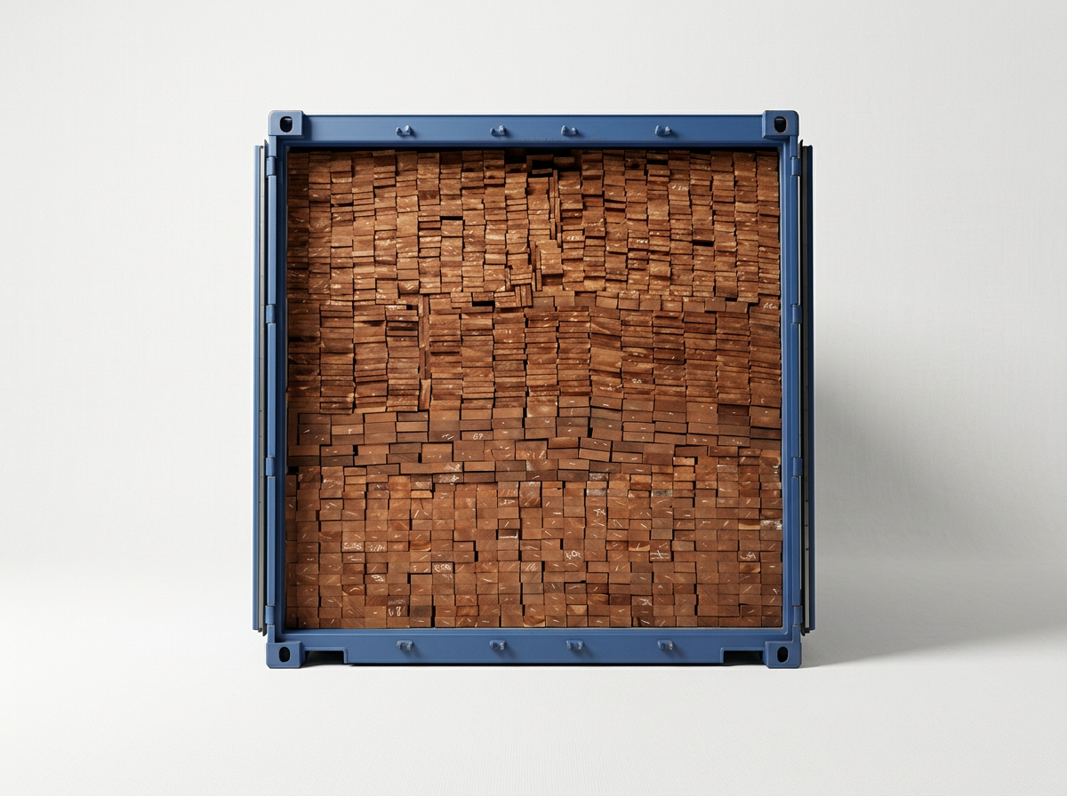 Container stacked with Teak Wood