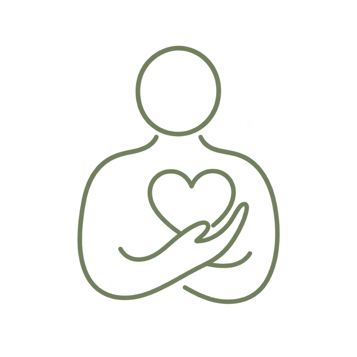 Strichzeichnung einer Person mit Herz in der Hand, symbolisch für Fürsorge oder Liebe.