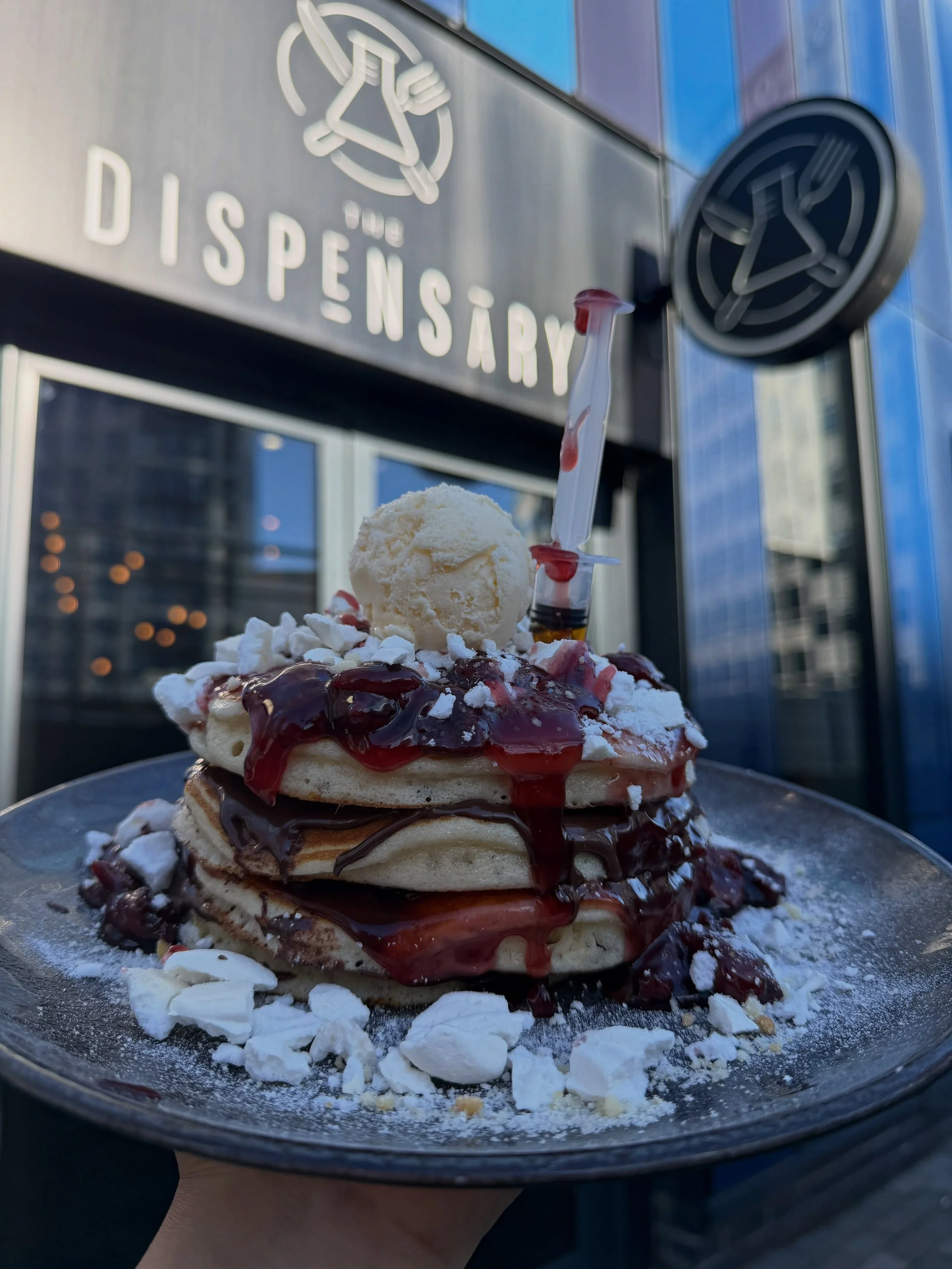 Black Forest got a little bit fluffy 🍒🥞

Cherry compote. Chocolate sauce. Crumbled meringue. Pick milk or white chocolate, we won&rsquo;t judge 👀

Cosy season has well and truly arrived🍫✨ Available this Saturday, only at The Dispensary!