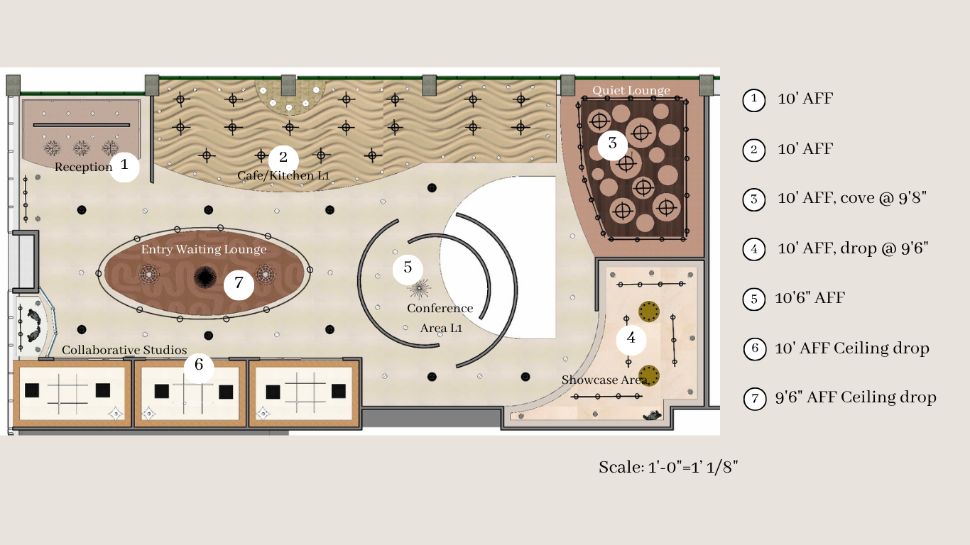 Level I Reflected Ceiling Plan with Ceiling Heights.