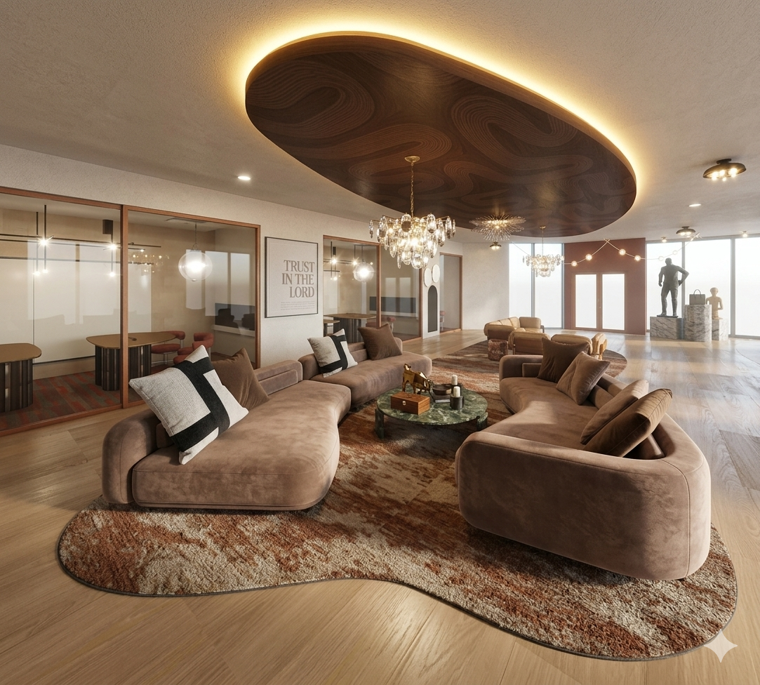 Office Entrance Lobby with Collaborative Studios lined up along the front facing wall.