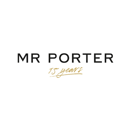 Mr. Porter logo with the text '15 years' written in gold beneath it.