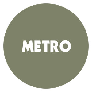 Gray circular logo with the word "METRO" in white capital letters