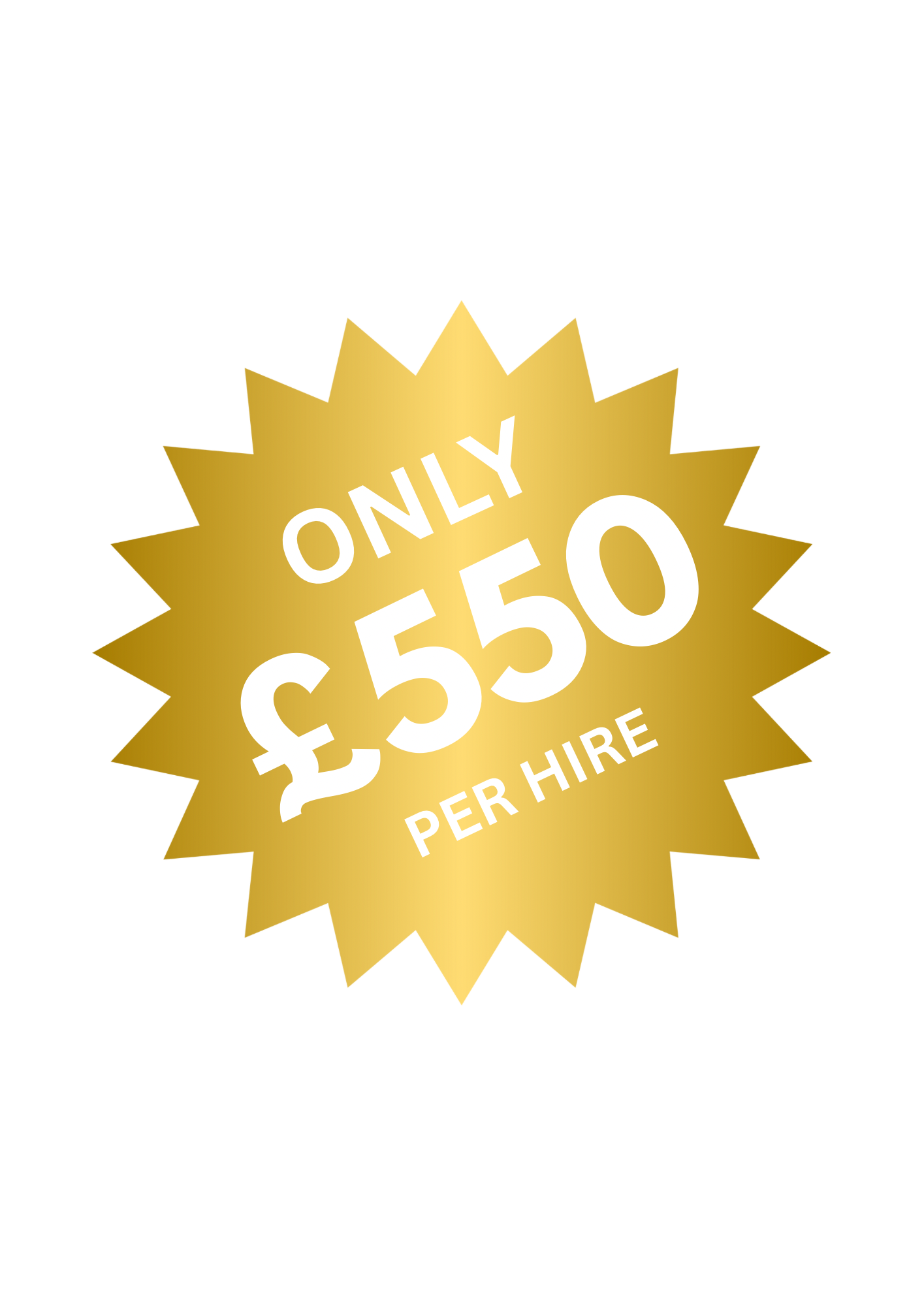 Gold starburst badge with white text that reads 'ONLY £550 PER HIRE' the cost of a days drift car hire from clip point