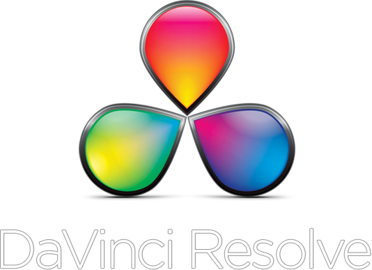 Colorful abstract icon with three connected teardrop shapes in red, yellow, green, and blue, with the text 'DaVinci Resolve' below.