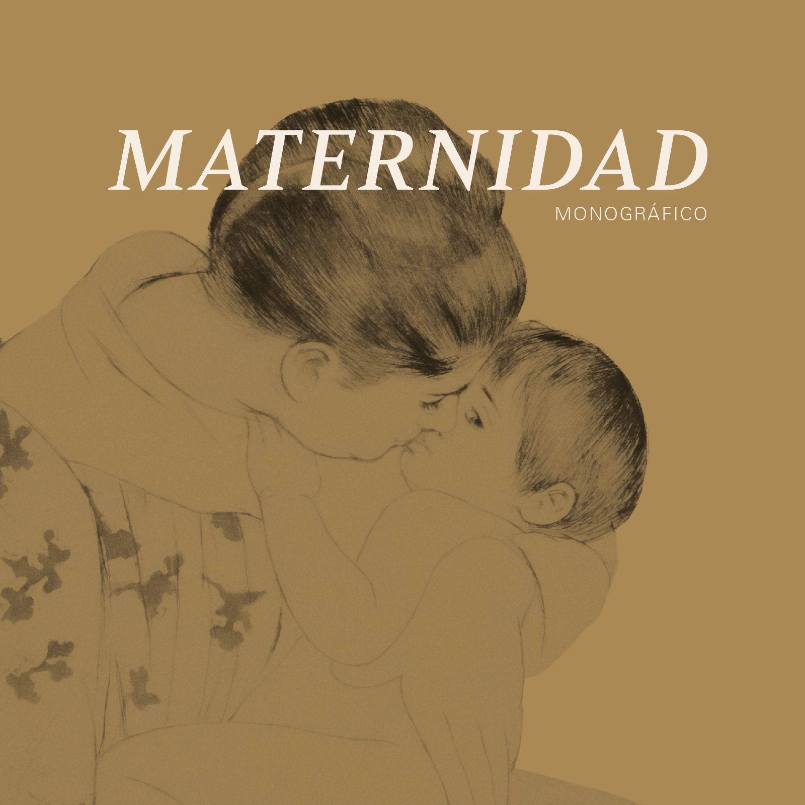 Ilustración de una madre abrazando a su hijo, ambos con cabello oscuro y expresiones cariñosas.