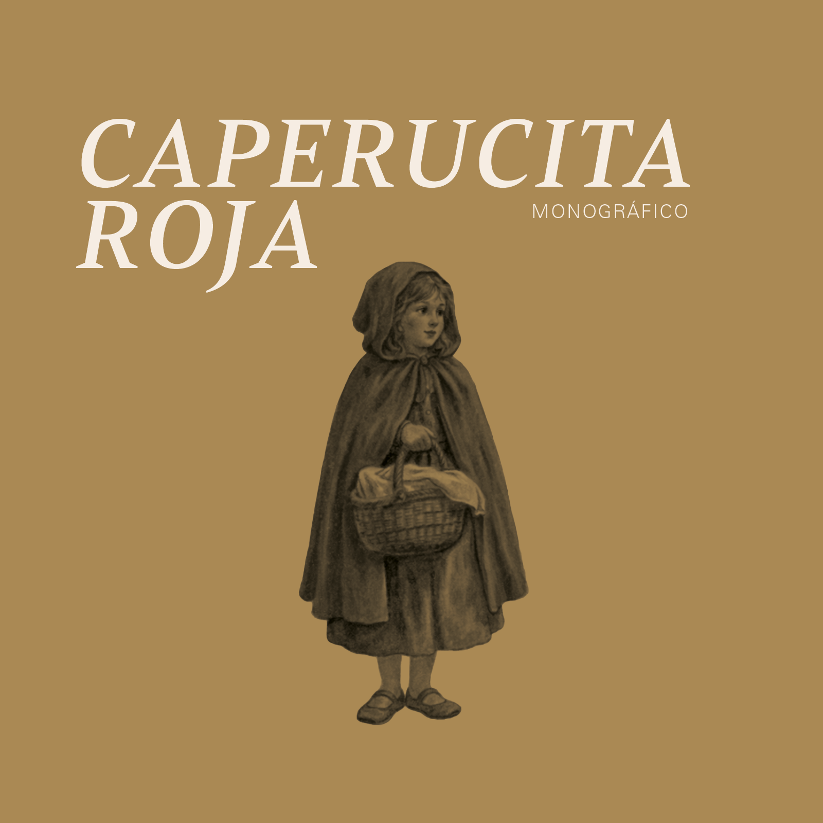 Ilustración de una niña con vestido largo y capa, sosteniendo una cesta, vestimenta tradicional.