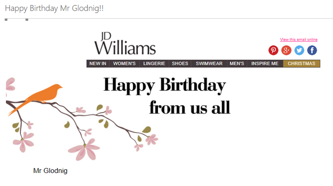 'Happy Birthday Mr Glodnig'!! How NOT to create a good impression with customers!