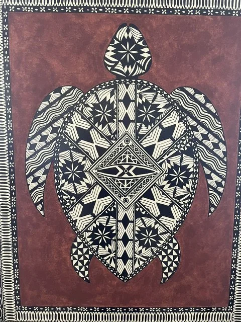 Gewebter Wandbehang mit Meeresschildkröte im Haus von Serge Kahili King auf Hawaii