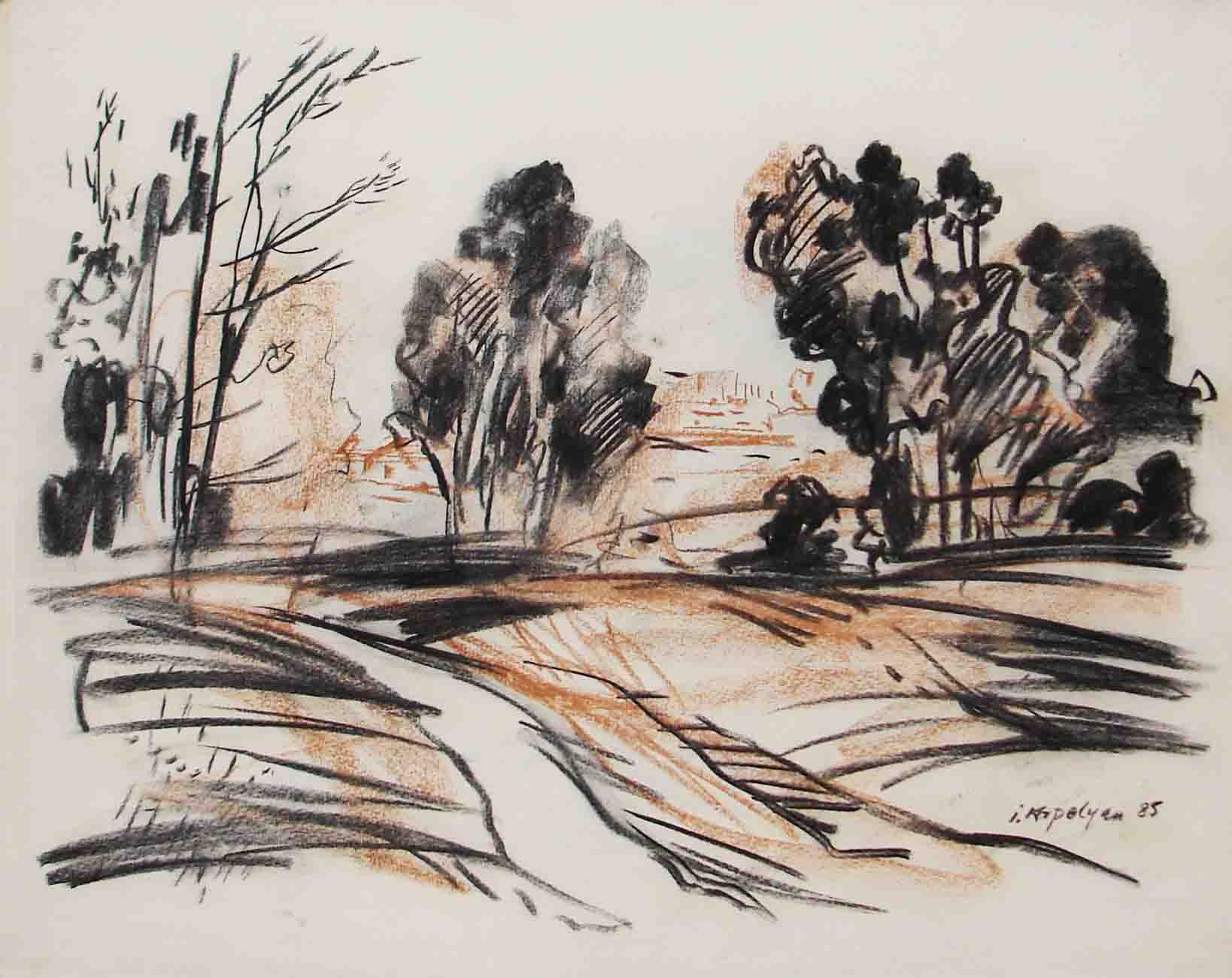 Netanya (1985) - Charcoal on paper,  50 × 63 cm