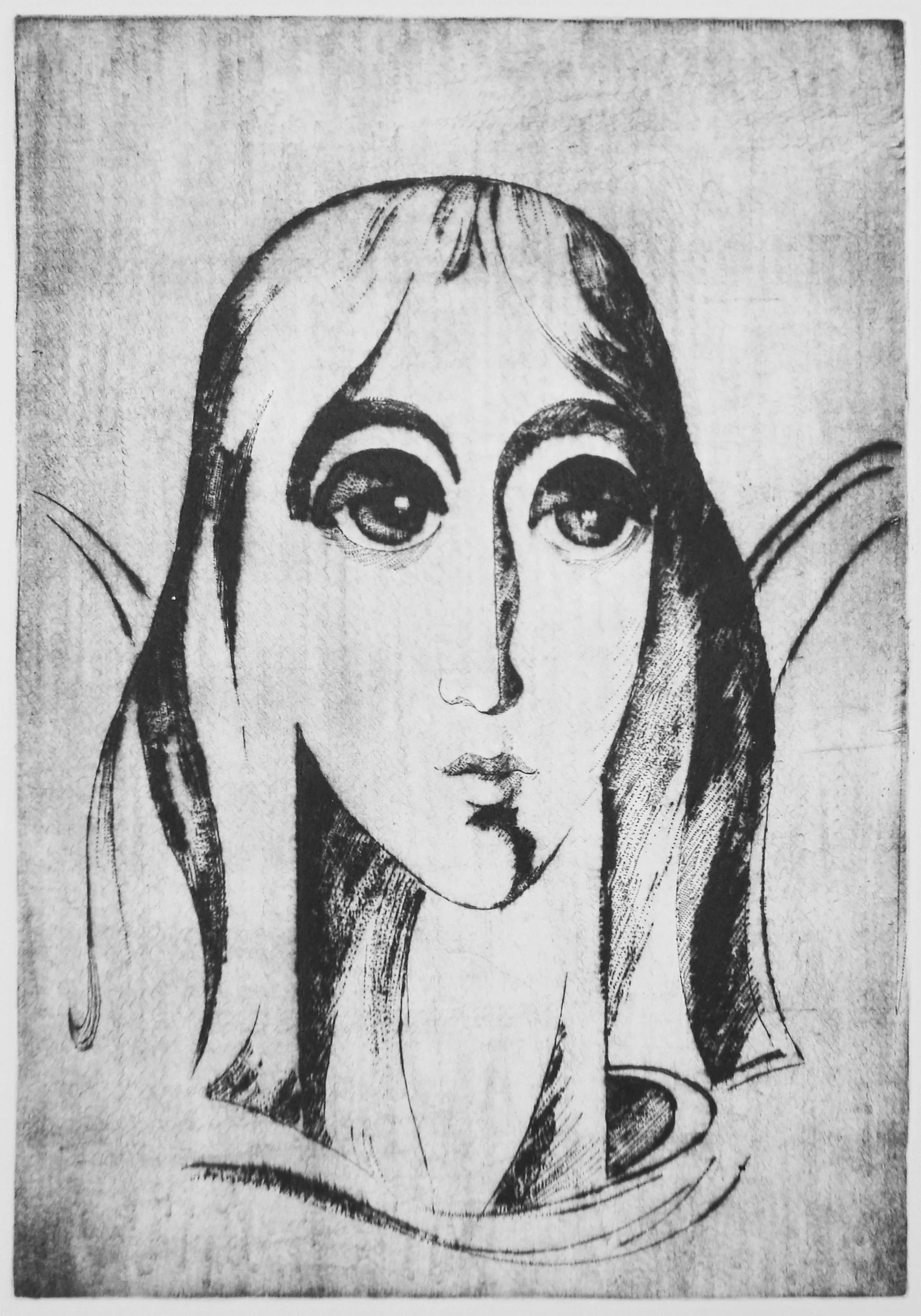 Angel, a drypoint print by Joseph Kapelyan, 2007. Dimensions: 38x26 cm.