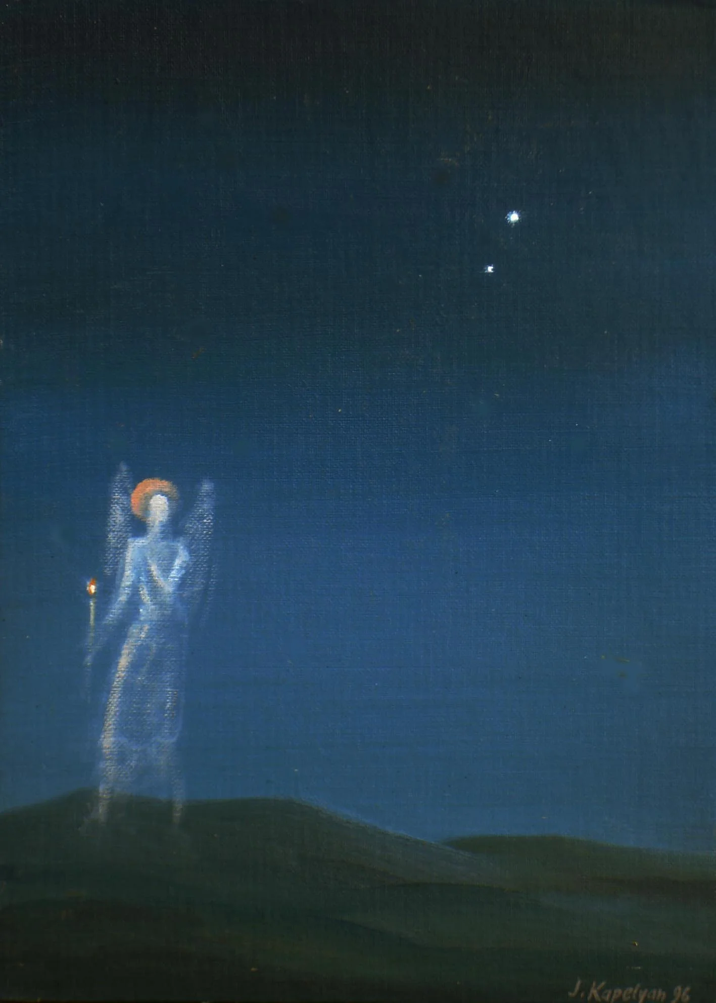 Angel with Candle (1996)  - Oil on cardboard, 35 × 25 cm