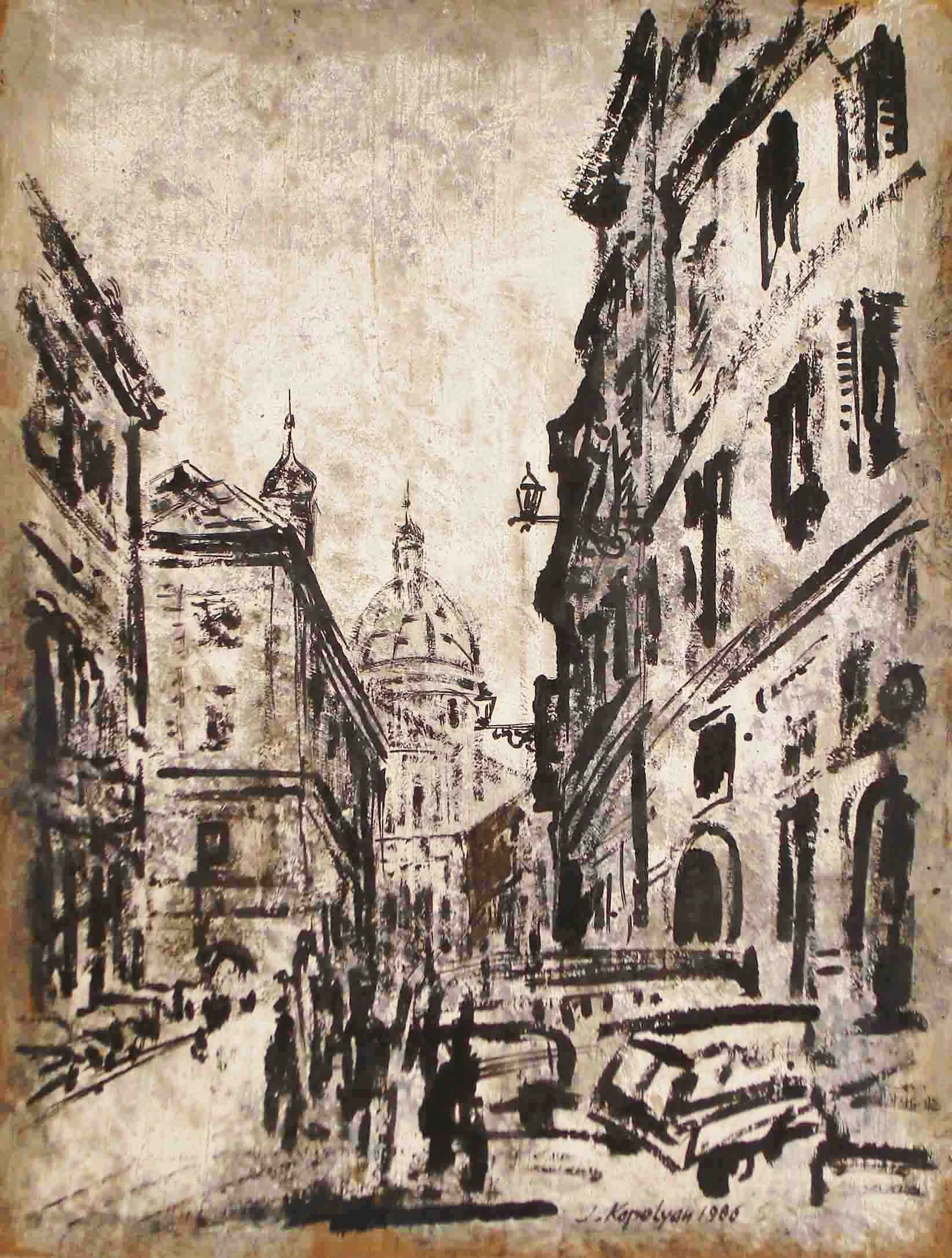 From "Rome" Series (1986) -  Ink brush on paper, 49 × 64 cm