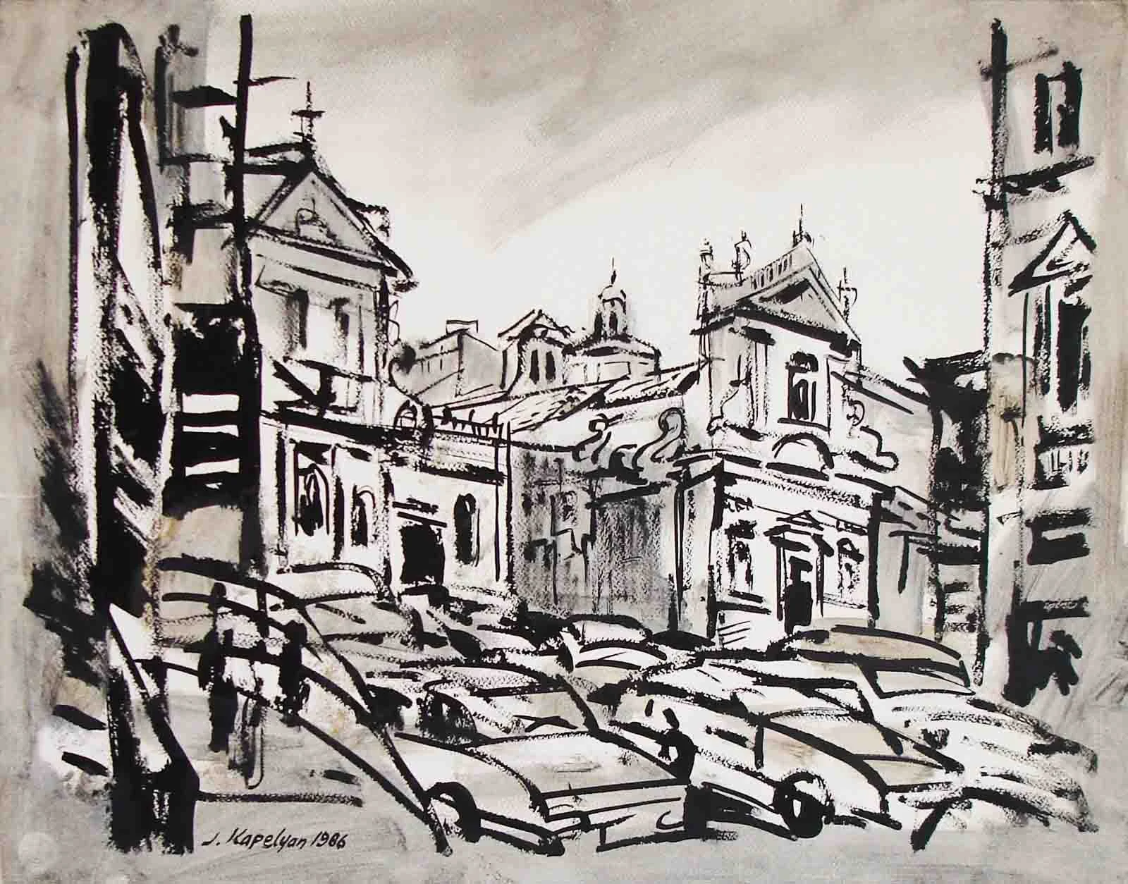 From "Rome" Series (1986) -  Ink brush on paper, 49 × 64 cm