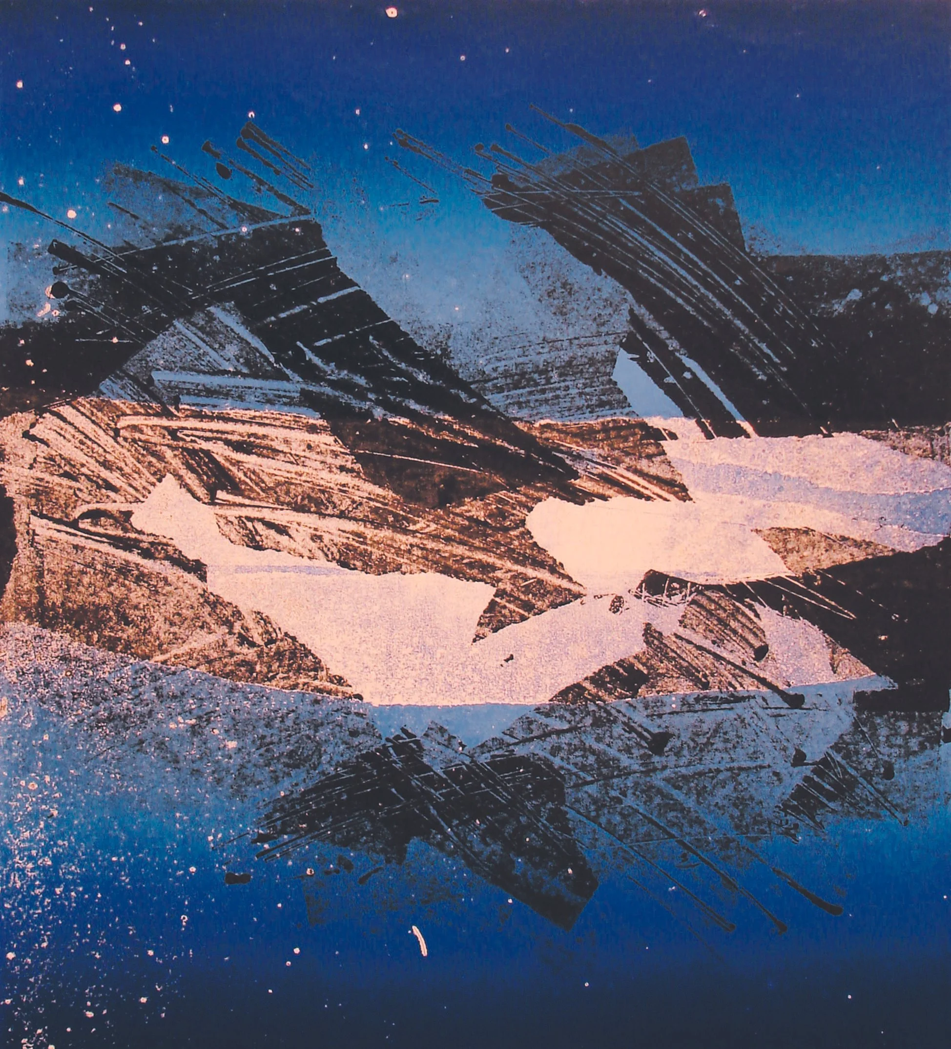 An artwork from the Cosmos series, a monotype print by Joseph Kapelyan, 1999. Dimensions: 50x45 cm.