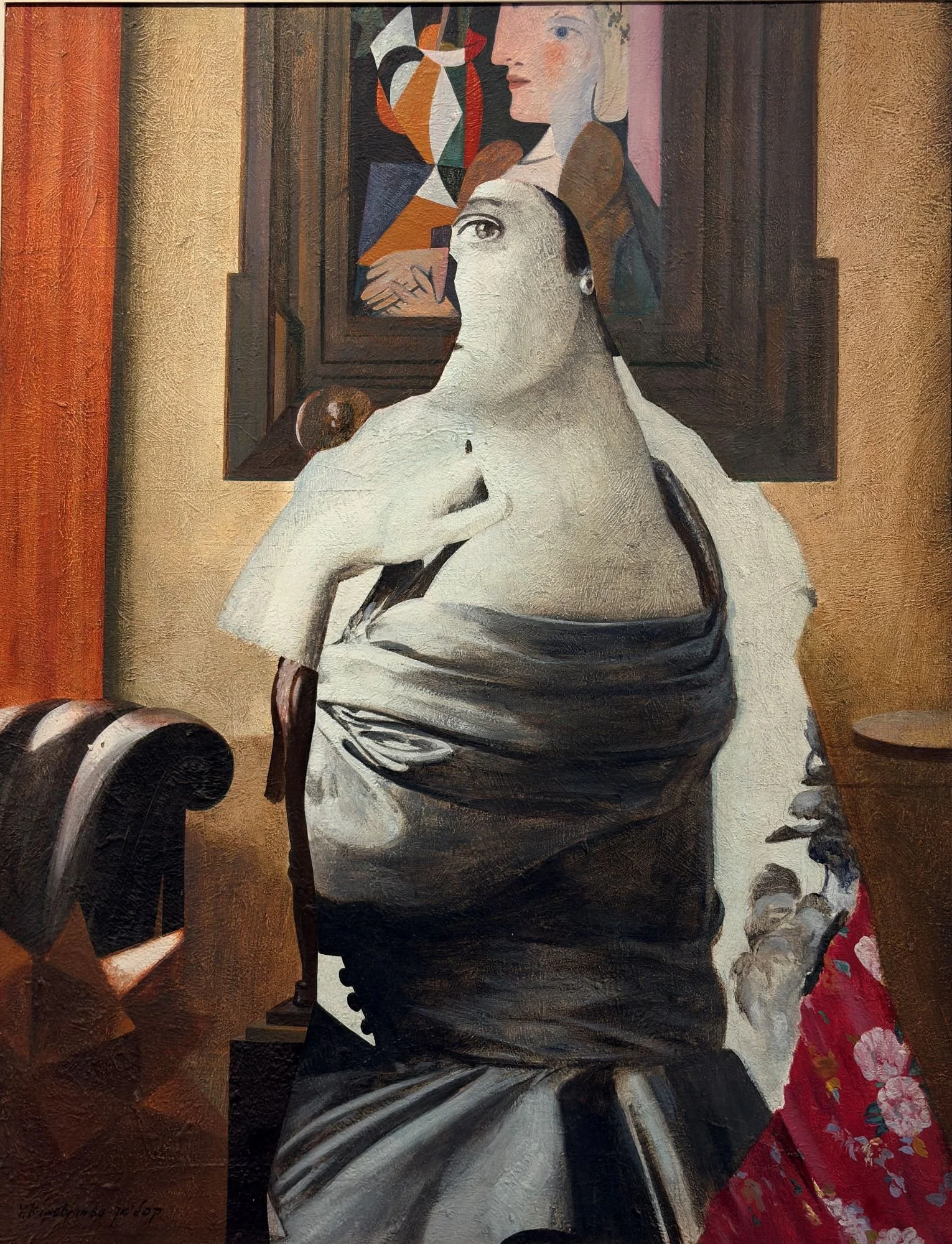 Collage Russian Toys, an oil on canvas painting by Joseph Kapelyan, 1990. Dimensions: 148x106cm.