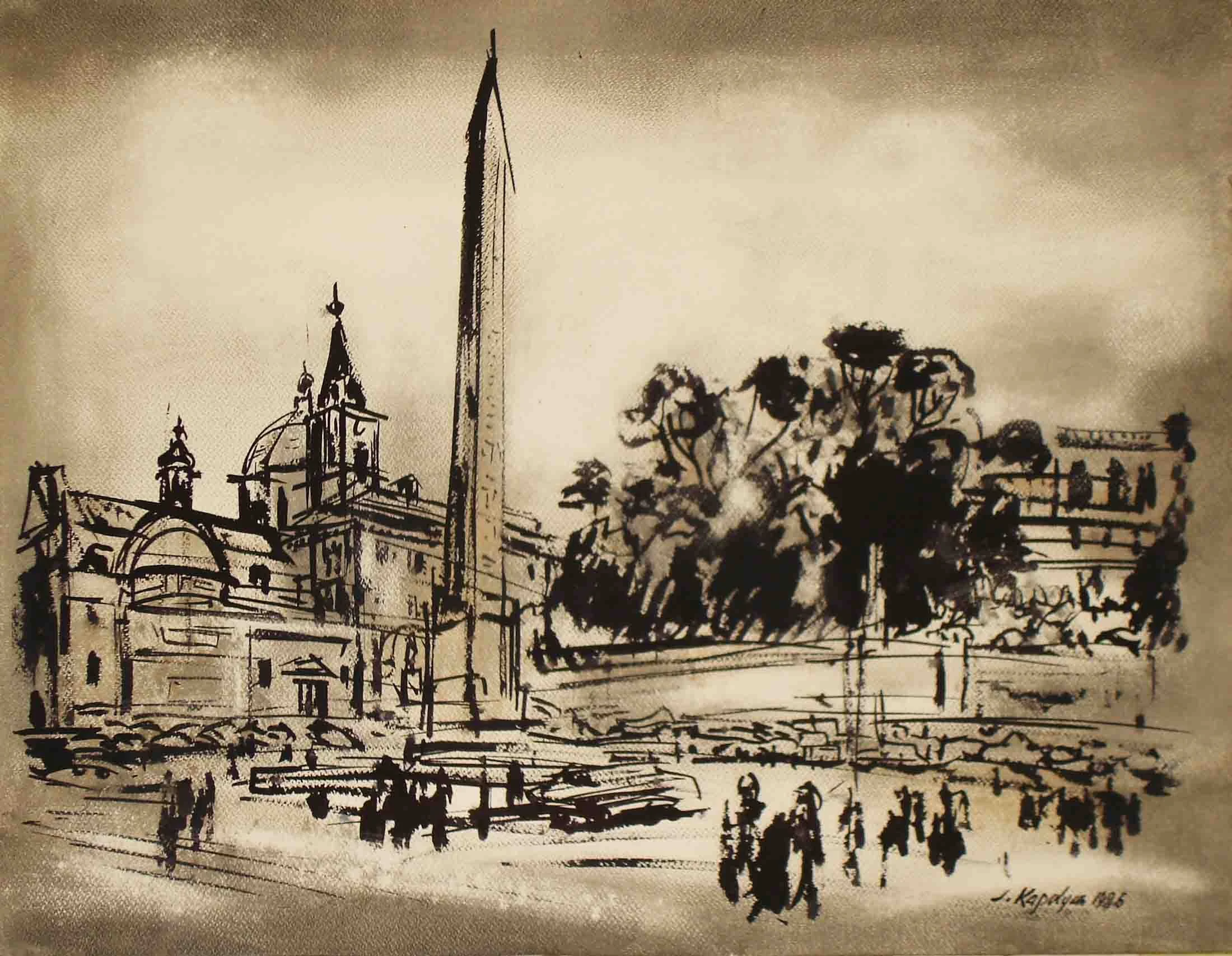 From "Rome" Series (1986) -  Ink brush on paper, 49 × 64 cm