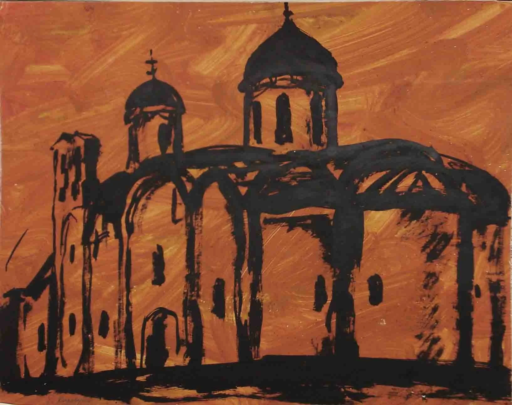 Cathedral Russia (1971) - Ink brush on paper, 30 × 37 cm