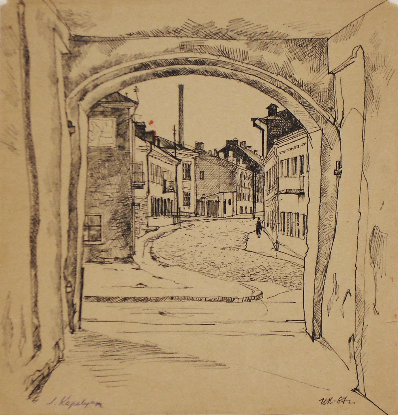 Old Minsk (1967) - Ink pen on paper, 23 × 22 cm