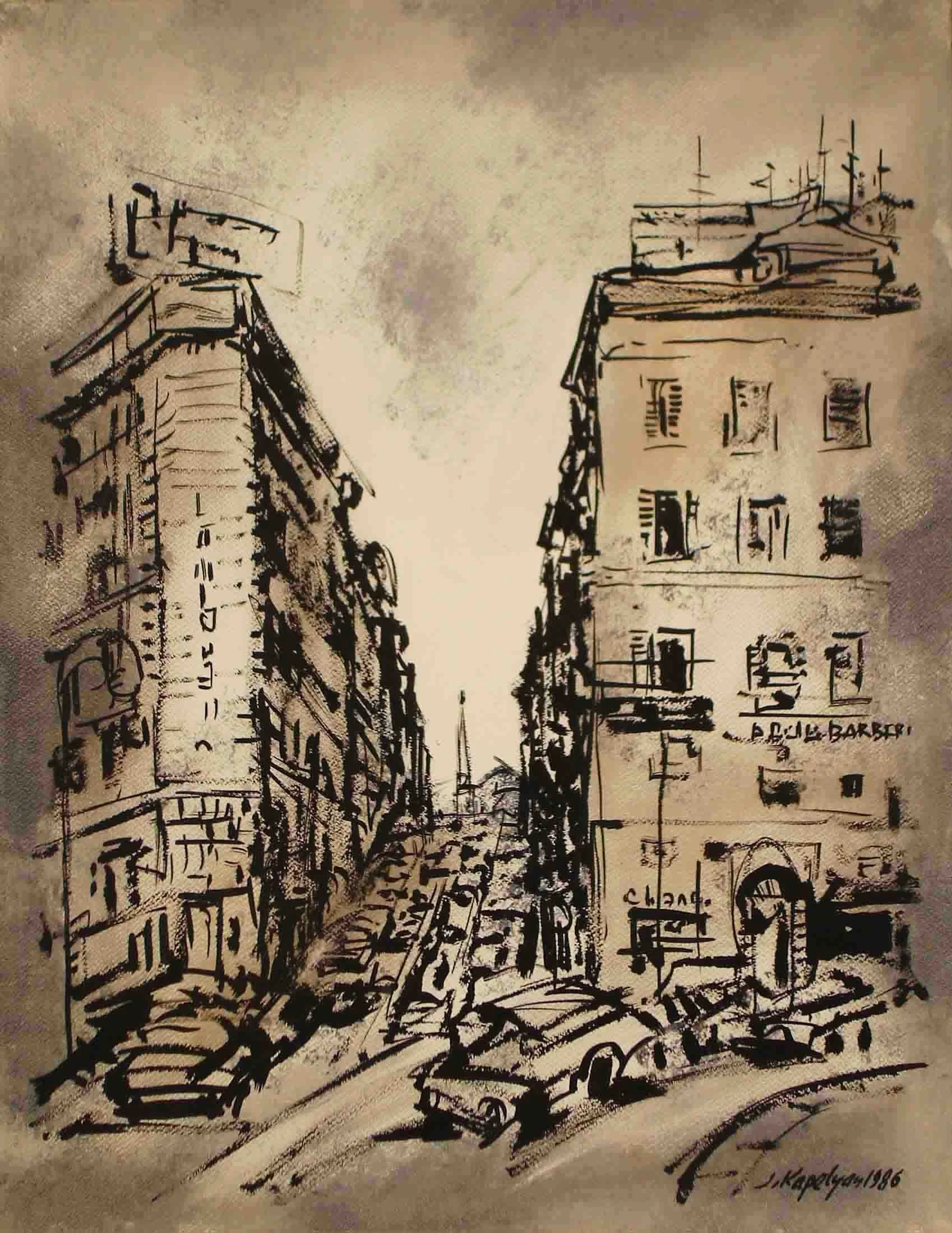 From "Rome" Series (1986) -  Ink brush on paper, 49 × 64 cm
