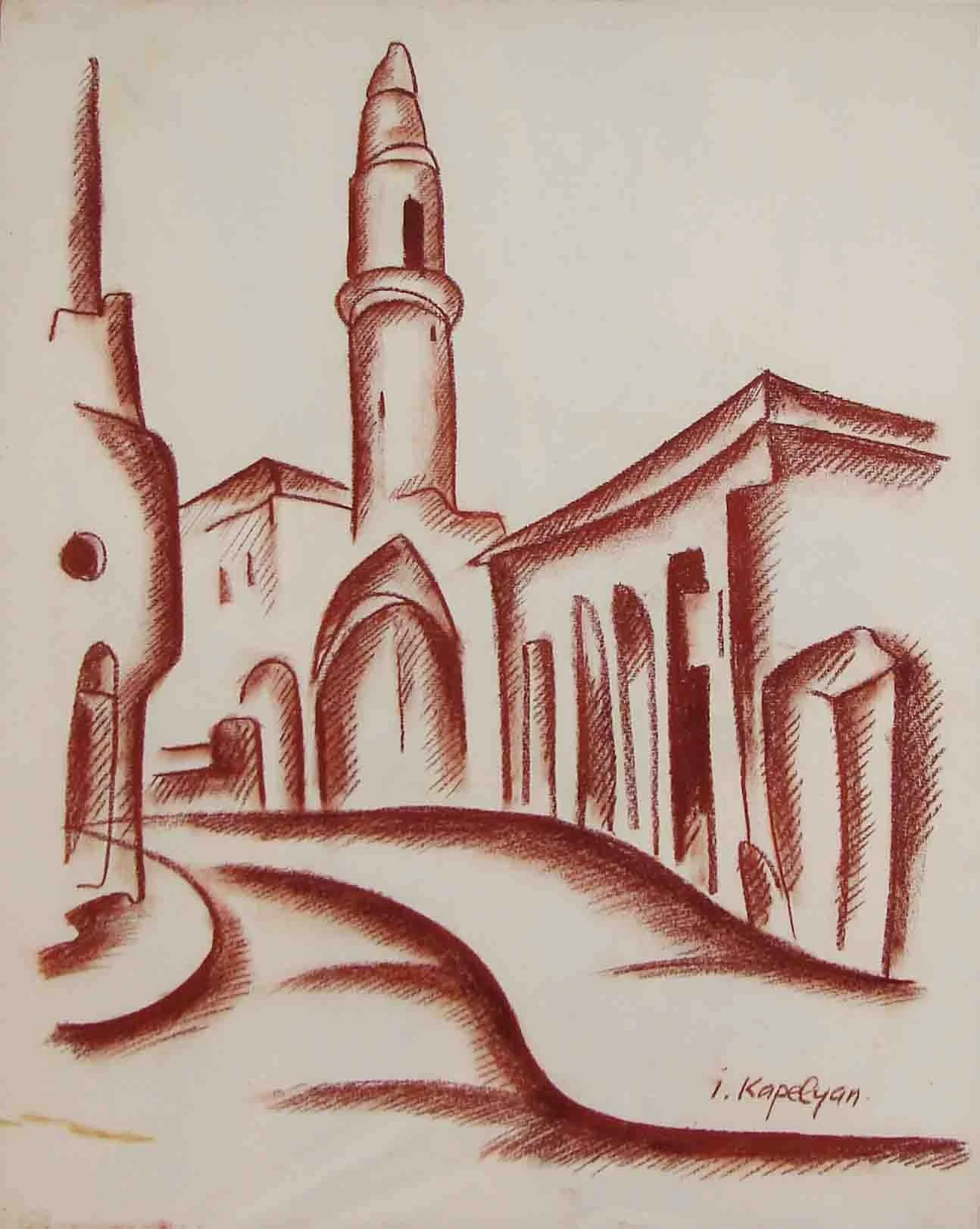 Old Jaffa (1982) - Sanguine on paper, 82 × 48 cm