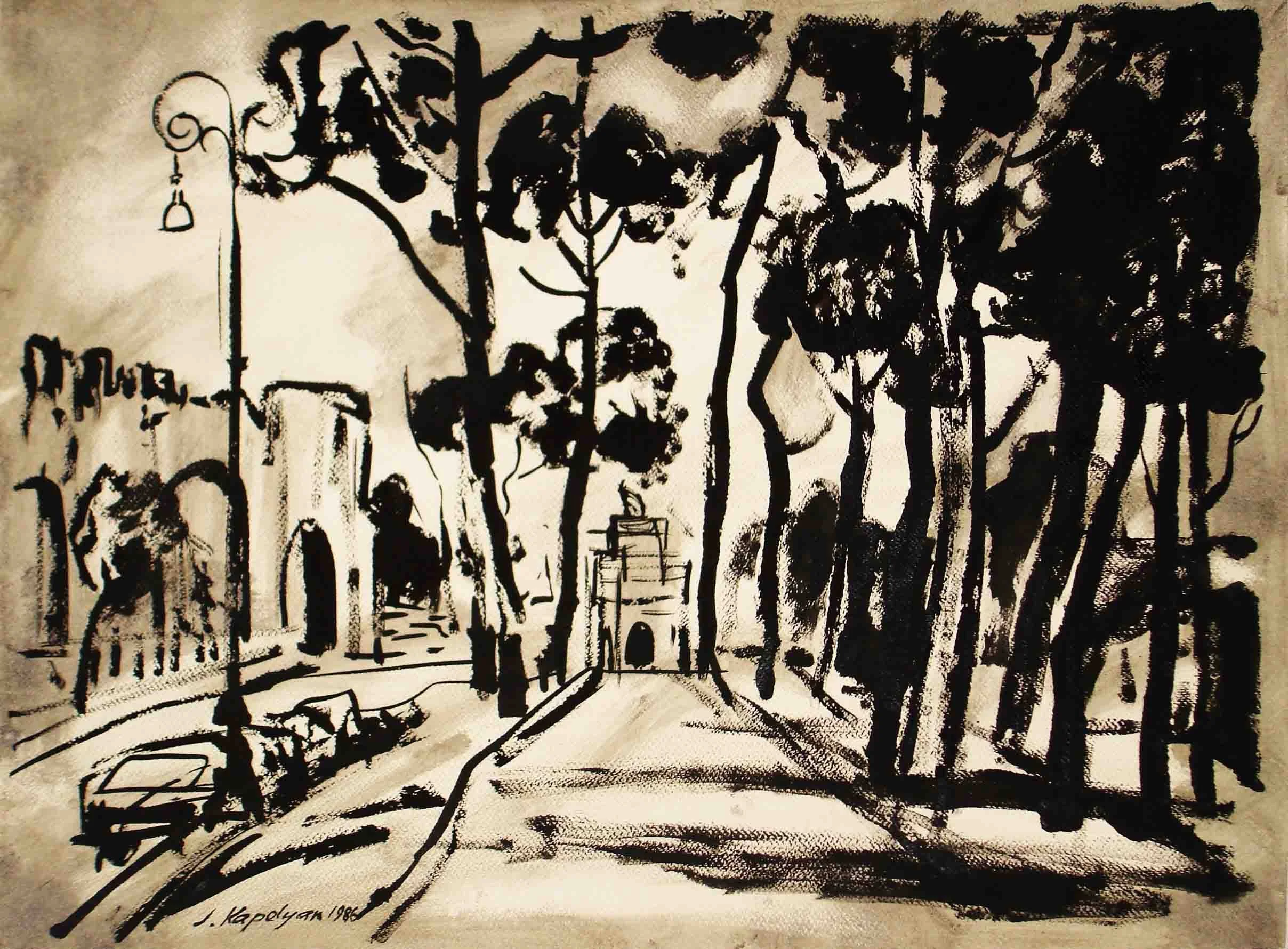 From "Rome" Series (1986) -  Ink brush on paper, 49 × 64 cm