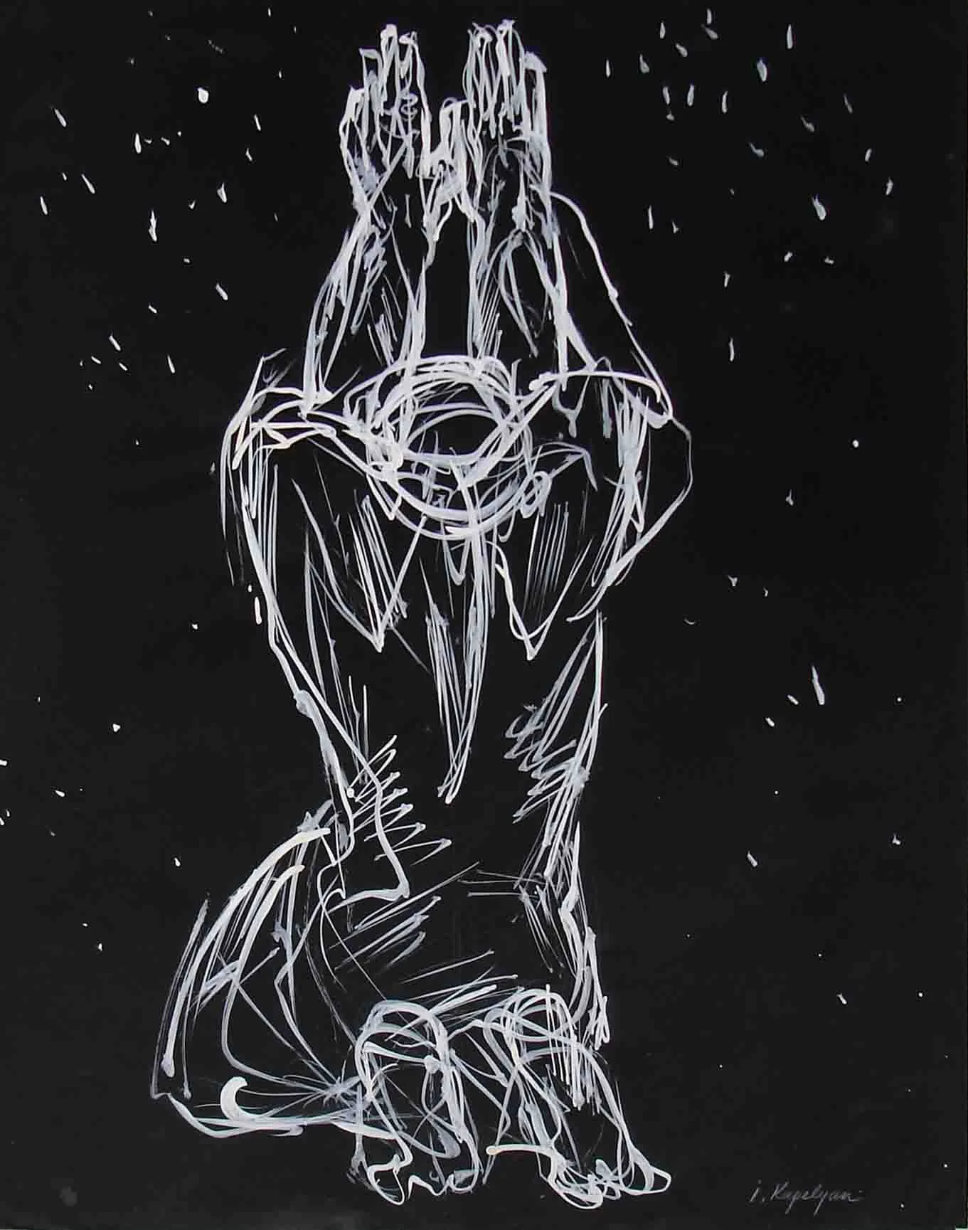 Series to Stars (1975) - White gouache on black paper, 62 × 49 cm