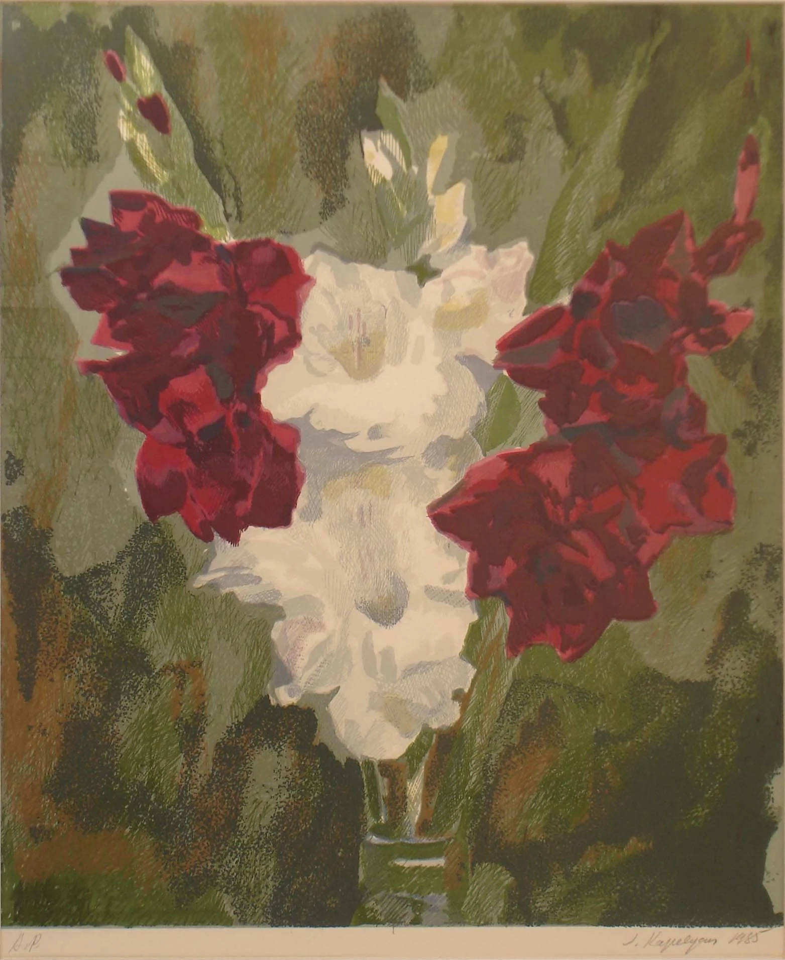 Gladioluses, a screenprint (serigraph) by Joseph Kapelyan.