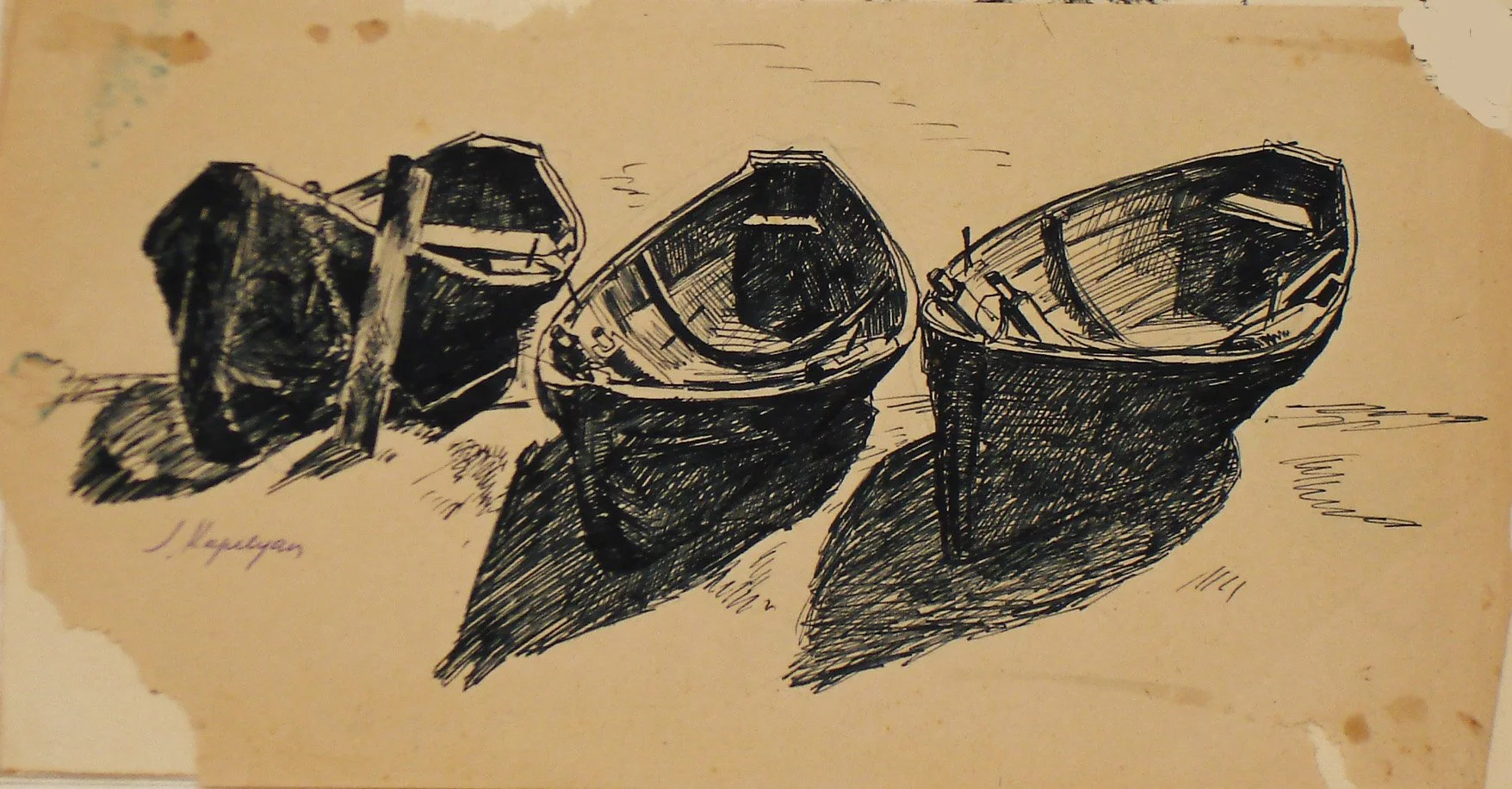 At Lake Naroch (1966) - Ink pen on paper, 14 × 27 cm