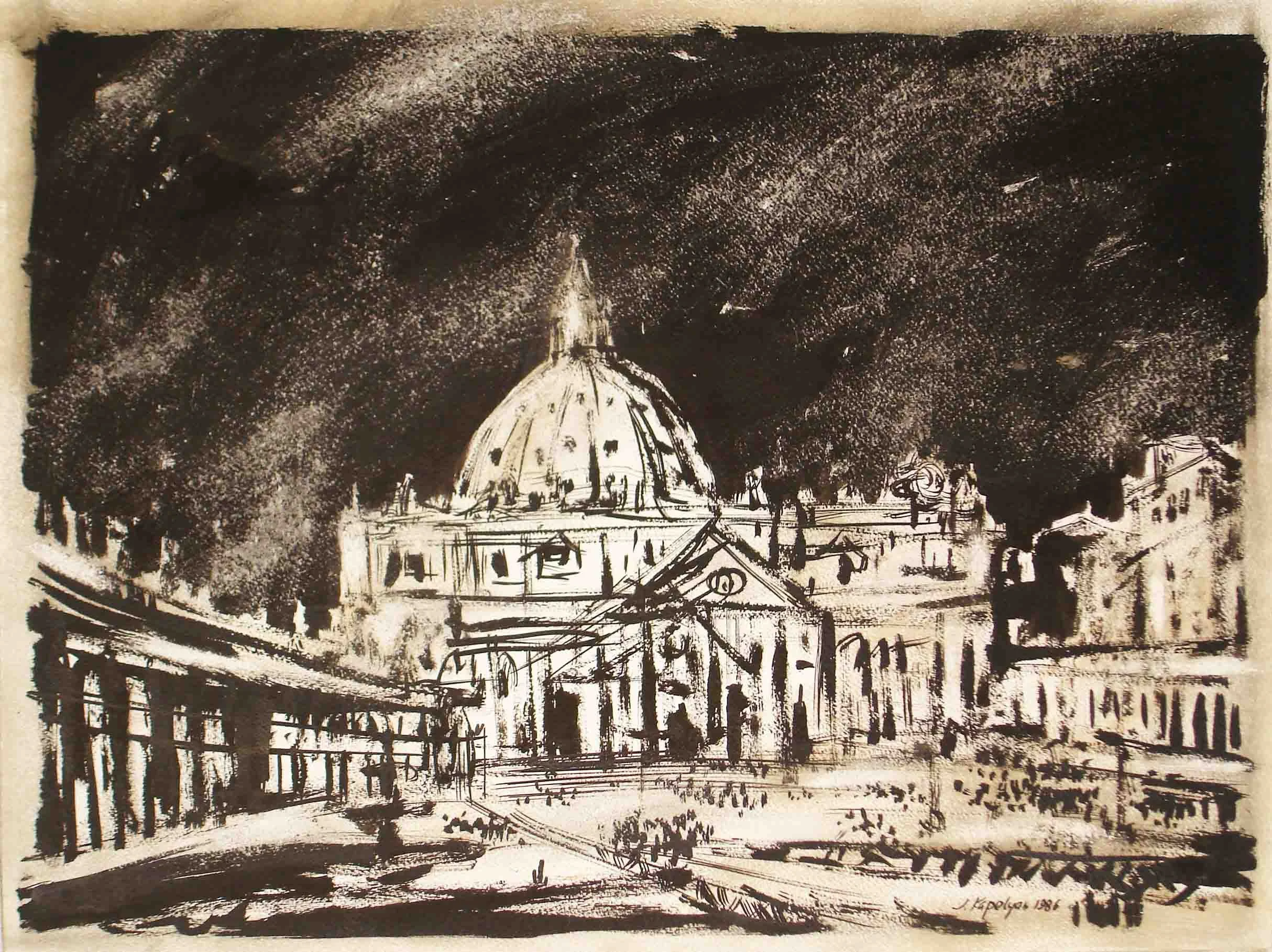 From "Rome" Series (1986) -  Ink brush on paper, 49 × 64 cm