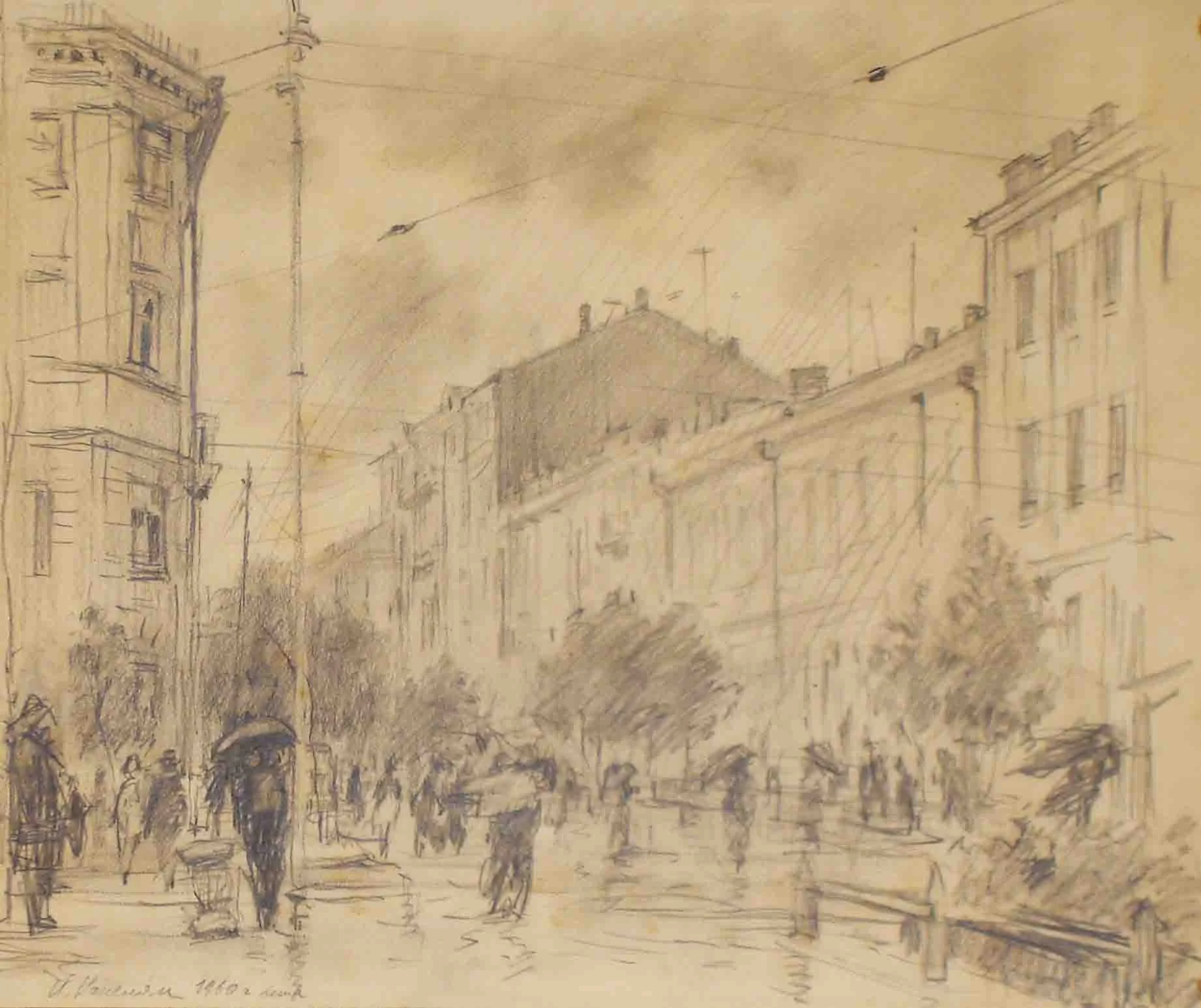 Rainy Day in Vitebsk (1959) - Pencil on paper, 29 × 34 cm