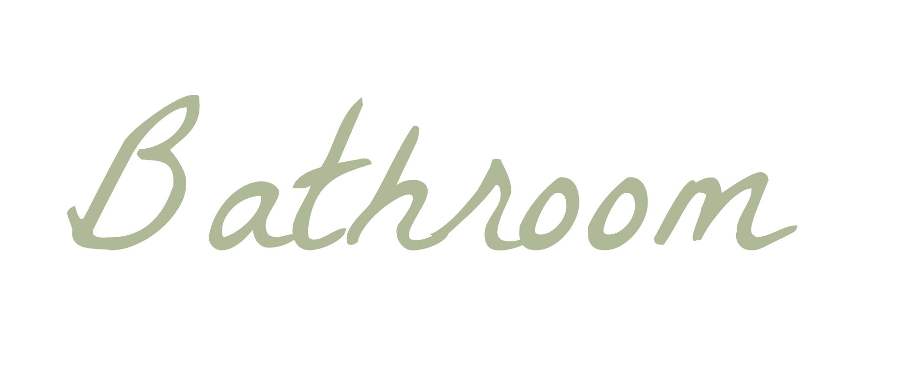 Stylized text reading 'Bathroom' in cursive font on a black background.
