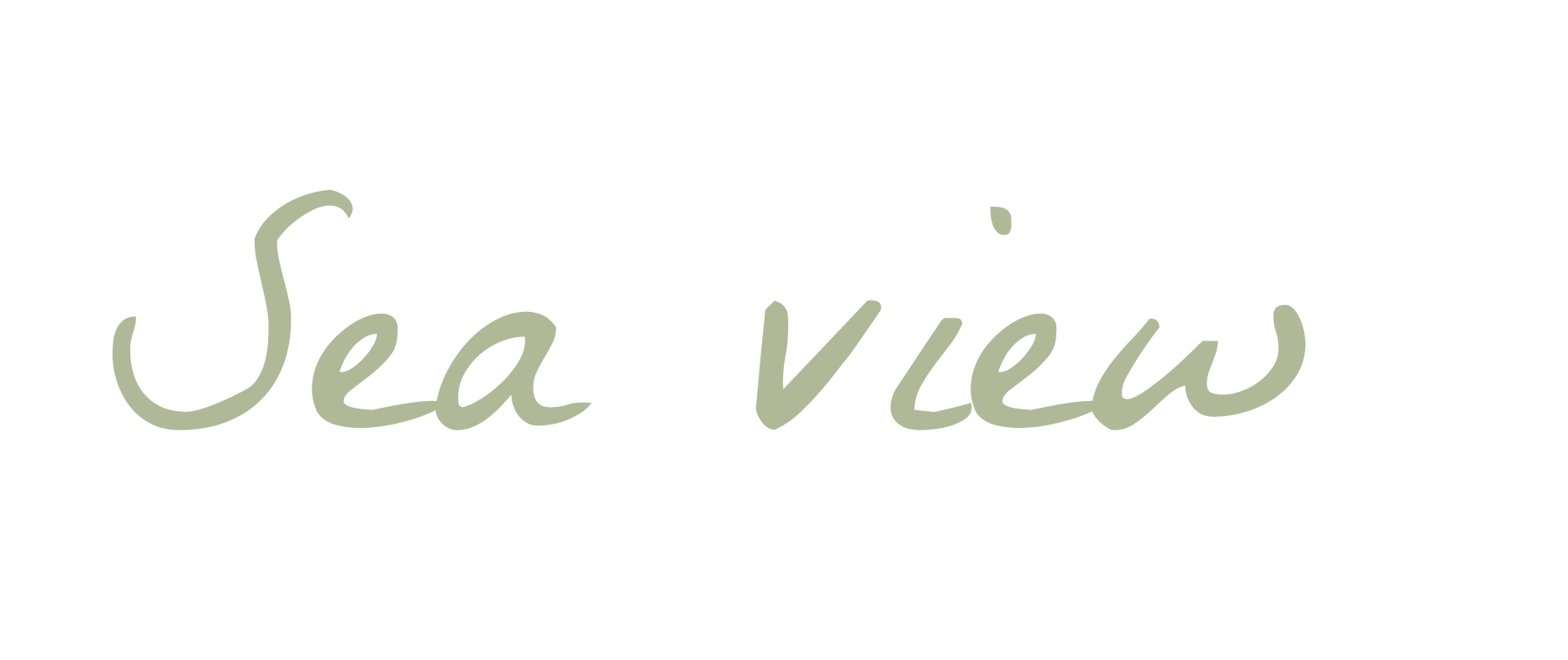 Text with the words 'Sea view' in a light green, cursive font on a black background.