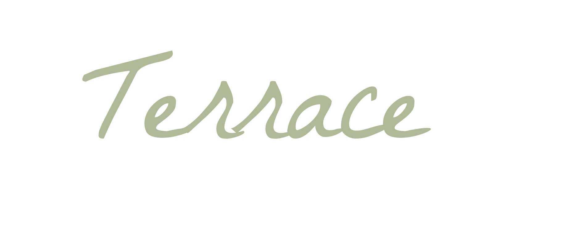 Word 'Terrace' written in light green cursive on a black background.