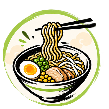A bowl of ramen with noodles, boiled egg, green onions, corn, sliced pork, and bean sprouts, with chopsticks lifting the noodles.