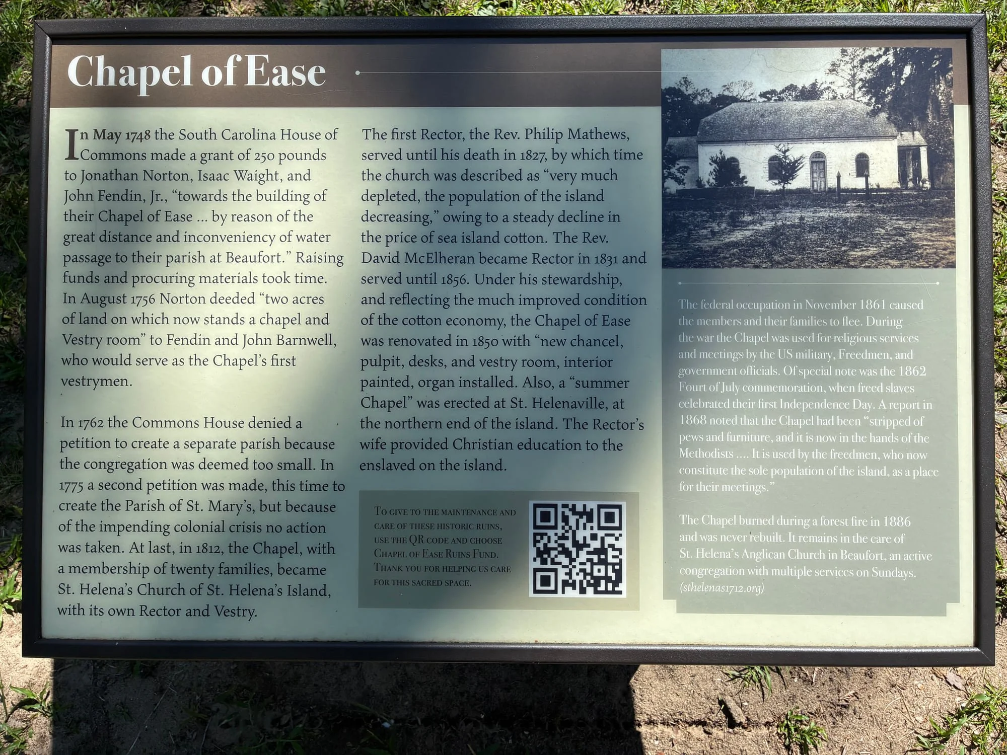 Chapel of Ease historical marker on St. Helena Island