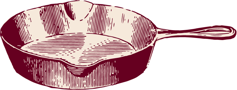 Illustration of a cast iron skillet with a handle.