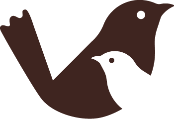 Silhouette of a bird with a smaller bird inside, both in dark brown.